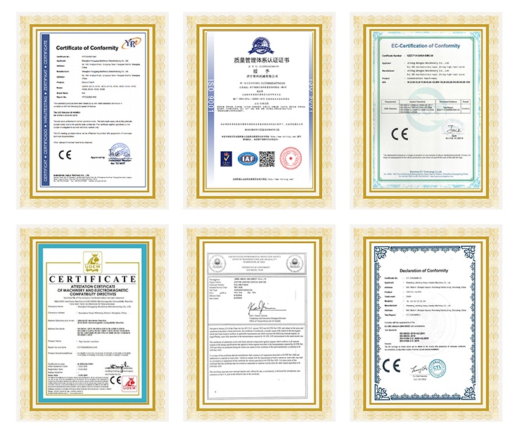 Various certifications for products in the factory area